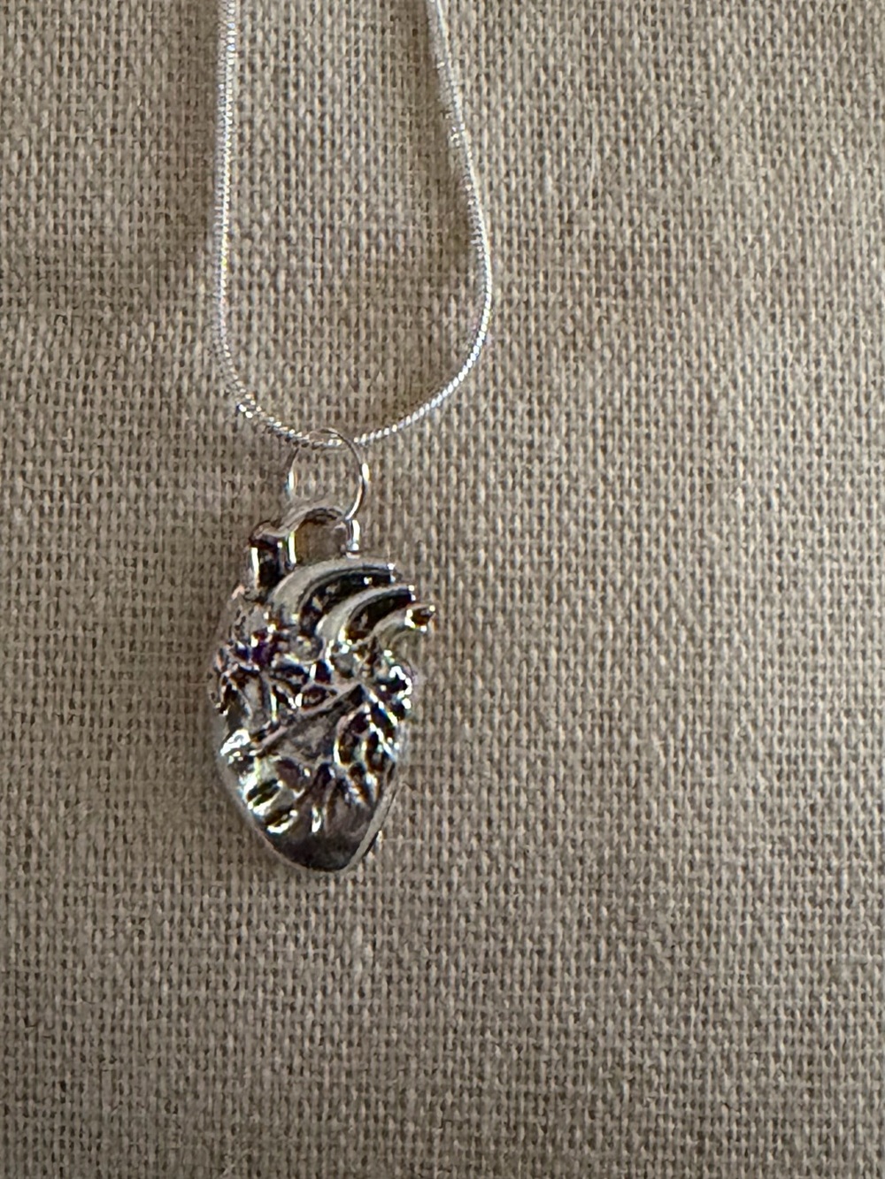Silver Anatomical Heart Pendant Necklace - Women Jewelry